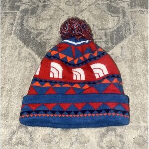 NWOT Under Armour Signature Red Blue Knit Cuff Beanie Pom Ski Cap